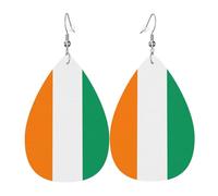 Boucles d'oreilles tendance en cuir plaqué argent PVC, convient pour les fêtes de festival ou un usage personnel, drapeau de la Côte d'Ivoire, taille unique, cuir cuivre argenté, sans pierre précieuse