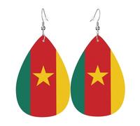 Boucles d'oreilles tendance en cuir plaqué argent PVC, idéales pour les fêtes de festival ou pour un usage personnel. Drapeau du Cameroun