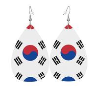 Boucles d'oreilles tendance en cuir plaqué argent PVC, idéales pour les fêtes de festival ou un usage personnel. Drapeau de la République de Corée, taille unique, cuir cuivre argenté, sans pierre