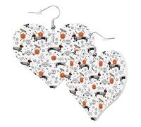 Boucles d'oreilles tendance en forme de cœur pour femme - Boucles d'oreilles pendantes en cuir avec teckel, chiot, citrouille, boucles d'oreilles amusantes sans nickel pour fête d'anniversaire