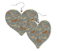 Boucles d'oreilles tendance en forme de cœur pour femme - Boucles d'oreilles pendantes tendance en cuir avec teckel, chiot, oiseau, boucles d'oreilles amusantes sans nickel pour fête d'anniversaire