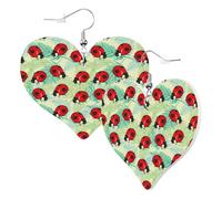 Boucles d'oreilles tendance en forme de cœur pour femme - Coccinelles rouges et feuilles - En cuir - Sans nickel - Accessoires de décoration pour fête d'anniversaire