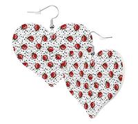 Boucles d'oreilles tendance en forme de cœur pour femme - Coccinelles rouges sur cuir noir à pois - Boucles d'oreilles amusantes sans nickel pour fête d'anniversaire