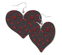 Boucles d'oreilles tendance en forme de cœur pour femme - Coccinelles rouges sur fond foncé - Boucles d'oreilles pendantes tendance en cuir, boucles d'oreilles amusantes sans nickel pour fête