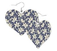 Boucles d'oreilles tendance en forme de cœur pour femme - Fleurs de lys (D) - Boucles d'oreilles pendantes tendance en cuir, boucles d'oreilles amusantes sans nickel pour fête d'anniversaire