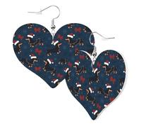 Boucles d'oreilles tendance en forme de cœur pour femme - Motif teckel et chiot - Chapeau rouge - Boucles d'oreilles pendantes en cuir - Boucles d'oreilles amusantes sans nickel pour fête