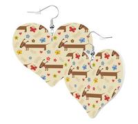 Boucles d'oreilles tendance en forme de cœur pour femme - Motif teckel et fleur - En cuir - Sans nickel - Accessoires de décoration pour fête d'anniversaire