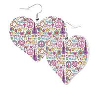 Boucles d'oreilles tendance en forme de cœur pour femme - Peace Love And Dove Flower Power Boucles d'oreilles pendantes tendance en cuir sans nickel pour fête d'anniversaire Accessoires de décoration