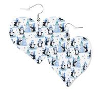 Boucles d'oreilles tendance en forme de cœur pour femme - Pingouins et bonshommes de neige - Boucles d'oreilles pendantes en cuir - Sans nickel - Accessoires de décoration pour fête d'anniversaire