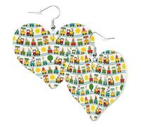 Boucles d'oreilles tendance en forme de cœur pour femme - Train avec des animaux - Boucles d'oreilles pendantes tendance en cuir, boucles d'oreilles amusantes sans nickel pour fête d'anniversaire