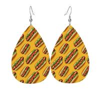 Boucles d'oreilles tendance en forme de goutte d'eau en cuir pour femme avec impression de hot-dog