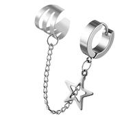 Boucles d'oreilles tendance en forme d'étoile à cinq points avec conceptions sécurisées de manchettes d'oreilles - Crampons confortables pour un port quotidien - Boucles d'oreilles en acier inoxydable