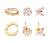 Boucles d'oreilles tendance faites à la main en oxyde de zirconium avec motif floral et papillon pour les amateurs de styles doux