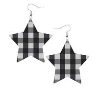 Boucles d'oreilles tendance pour femme à carreaux noirs et blancs, boucles d'oreilles pendantes célestes, bijoux en forme d'étoile pour un usage polyvalent, One Size, Cuir