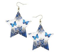 Boucles d'oreilles tendance pour femme avec papillons bleus et fleurs blanches, boucles d'oreilles pendantes célestes en forme d'étoile pour un usage polyvalent, One Size, Cuir