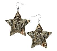 Boucles d'oreilles tendance pour femme, motif camouflage, jaune et vert, boucles d'oreilles pendantes célestes en forme d'étoile pour un usage polyvalent, One Size, Cuir