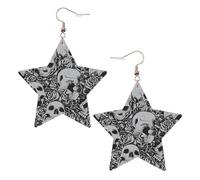 Boucles d'oreilles tendance pour femme, motif tête de mort, fleurs, boucles d'oreilles célestes en forme d'étoile pour une utilisation polyvalente, One Size, Cuir