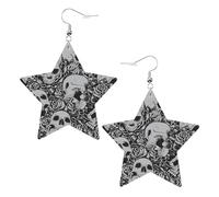 Boucles d'oreilles tendance pour femme, motif tête de mort, fleurs, boucles d'oreilles célestes en forme d'étoile pour une utilisation polyvalente, One Size, Cuir
