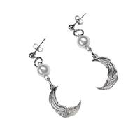 Boucles d'oreilles tendance punk ornées de perles et de lunes en acier pour un ajustement confortable, One Size, Comme décrit, Comme décrit.