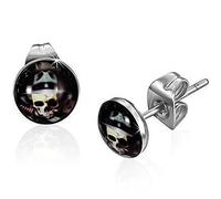 Boucles d'Oreilles Tête de Mort Clous Crane 10mm Puces Skull Pirate cadeau anniversaire saint valentin homme femme bijou biker motard garçon fille fête mères mamans pères papas