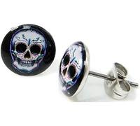 Boucles d'Oreilles Tête de Mort Clous Crane Skull 10mm puce biker motard cadeau anniversaire st valentin homme femme bijou garçon fille fête mères mamans père papa