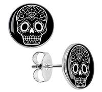 Boucles d'Oreilles Tête de Mort Mexicaine Clous Crâne Calavera 10mm | Puces Skull, Bijou Biker Motard, Cadeau Anniversaire, Saint Valentin, Homme Femme