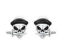 Boucles d'oreilles tête de mort pour homme et femme en argent sterling 925 Boucles d'oreilles de Noël Crâne Boucles d'oreilles Halloween Bijoux Cadeau, 15 mm x 11 mm x 7.62 mm, Argent sterling, Pas de