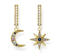 Boucles d'Oreilles - THOMAS SABO - Créoles Royalty Étoile et Lune - Argent 925 - Plaqué or 18K - Zirconium