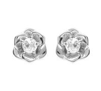 Boucles d'oreilles tige argent rhodié fleur 8.2mm oxyde taillé en rose blancs sertis + écrin (offert) + Certificat d'Authenticité Argent 925‰