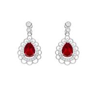 Boucles d'oreilles tige argent rhodié goutte oxyde rouge serti et contour oxydes blancs et dentellé + écrin (offert) + Certificat d'Authenticité Argent 925‰