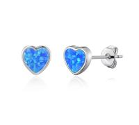 Boucles d'Oreilles Tige Cœur en Opale Bleue Synthétique