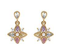 Boucles d'oreilles tige plaqué or pendante fleur oxydes couleurs pastelles serti clos + écrin (offert)