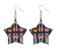 Boucles d'oreilles tongs en bois pour femme, bijoux vintage élégants en bois, boucles d'oreilles légères pour mariage, fête, cadeau de bijoux au quotidien, Star, Bois, Bois.