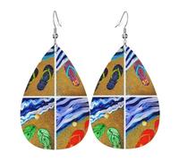 Boucles d'oreilles tongs en cuir pour femme avec impression goutte d'eau - Légères - Pour un usage quotidien, une fête, un rendez-vous, taille unique, Cuir