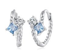 Boucles d'oreilles torsadées en argent sterling S925 avec zircon bleu et blanc incrusté, pour femmes et filles