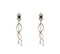 Boucles d'oreilles torsadées en fausses perles longues avec pampille - Charmantes boucles d'oreilles à tige en cristal - Élégantes pendantes - Bijou décoratif - Cadeau professionnel et tendance