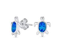 Boucles D'Oreilles Tortue De Mer Avec Incrustation D'Opale Créée Pour La Plage Bleue .925 Argent Sterling Pour Femmes Ados 13Mm