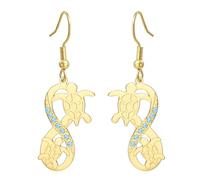 Boucles d'oreilles tortue de mer pour femmes Pierre de lune bleue Vague infinie Bijoux animaux mignons Cadeaux de vacances d'été à la plage pour les amoureux de l'océan (or)