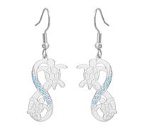 Boucles d'oreilles tortue de mer pour femmes Pierre de lune bleue Vague infinie Bijoux animaux mignons Cadeaux de vacances d'été à la plage pour les amoureux de l'océan (argent)