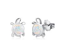 Boucles d'oreilles tortue/opale pour femme en argent sterling 925 - Boucles d'oreilles tortue - Boucles d'oreilles animaux - Bijoux pour femmes et filles, Extra, Argent, Opale