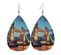Boucles d'oreilles Tower Bridge à Londres pour femme en cuir en forme de larme double face pendantes légères accessoires d'oreille bijoux tendance cadeau d'anniversaire
