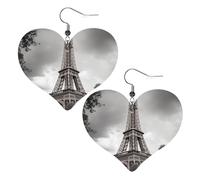 Boucles d'oreilles Tower Paris en cuir pour femme - Boucles d'oreilles pendantes légères en forme de cœur - Bijoux cadeaux, One Size, Pas de gemme
