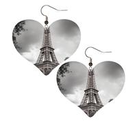 Boucles d'oreilles Tower Paris en cuir pour femme - Boucles d'oreilles pendantes légères en forme de cœur - Bijoux cadeaux