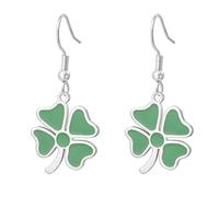 Boucles d'oreilles trèfle à quatre feuilles Boucles d'oreilles pendantes trèfle vert porte-bonheur Bijoux d'amitié Accessoires pour la Saint-Patrick Cadeau irlandais pour femmes (Argent)