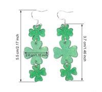 Boucles d'oreilles Trèfle pour saint Patrick, Acrylique Légère(C) | pour fête pour saint Patrick, Design Trèfle pour vivant, Pour Femmes, Acrylique Léger, 5.5x2.8cm
