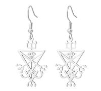 Boucles d'oreilles Trident Sigil of Lucifer Léviathan Croix Sceau de Satan Occulte Satanique Baphomet Talisman Gothique Religieux Église Bijoux Wiccan Païen Cadeau pour les Femmes (Argent)
