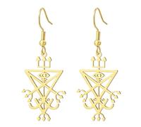 Boucles d'oreilles Trident Sigil of Lucifer Léviathan Croix Sceau de Satan Occulte Satanique Baphomet Talisman Gothique Religieux Église Bijoux Wiccan Païen Cadeau pour les Femmes (Or)