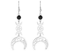 Boucles d'oreilles triple lune en acier inoxydable pentagramme pentacle païen wiccan magique amulette bijoux pour femme