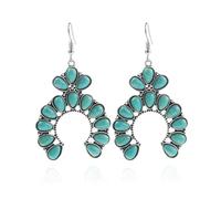 Boucles d'oreilles turquoise occidentales pour femme - Boucles d'oreilles ovales vintage bohème - Boucles d'oreilles en forme de goutte d'eau - Pour concert de campagne - Bijoux bohèmes - Accessoire