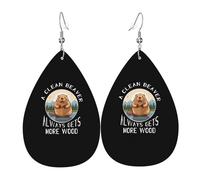 Boucles D'Oreilles Un Castor Propre Obtient Toujours Plus De Bois Faux Cuir Goutte Décorations Rétro Forme Larme Boucles D'Oreilles, Pour Décoration De Fête, Wedding, Valentine'S Day